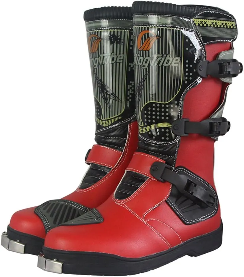 1Storm Men's Motorcycle Motocross Boots MX ATV Dirt Bike Rider Long High Racing Red Boots B1007 US 10