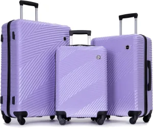 3 Piece Luggage Sets Pc,Abs Lightweight Suitcase with Two Hooks, Spinner Wheels, (20,24,28) Light Purple