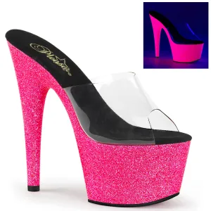 ADORE-701UVG Pleaser Clear/Neon H. Pink Glitter Sexy Platform Shoes (Pole Dancing Heels)