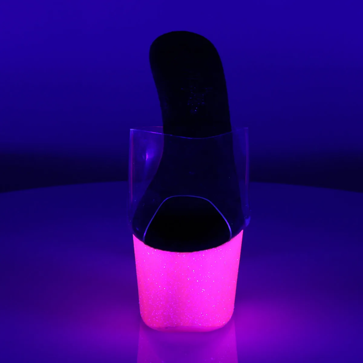 ADORE-701UVG Pleaser Clear/Neon H. Pink Glitter Sexy Platform Shoes (Pole Dancing Heels)