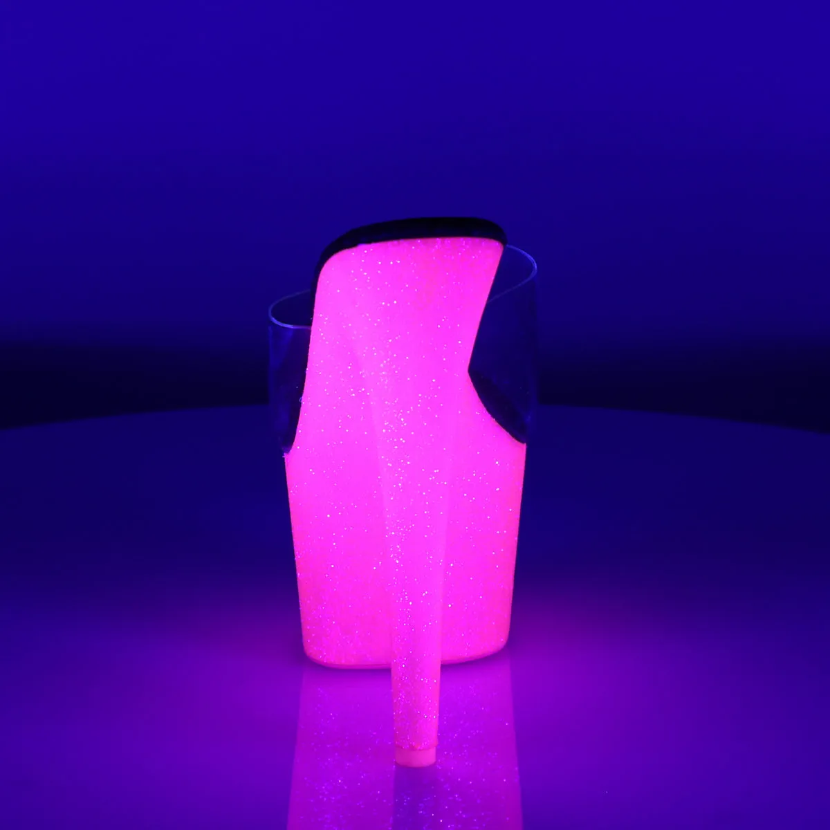ADORE-701UVG Pleaser Clear/Neon H. Pink Glitter Sexy Platform Shoes (Pole Dancing Heels)