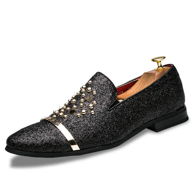 AGSan Luxury Brand Men loafers Silver Black Diamond Rhinestones Spiked Loafers Rivets shoes Red Bottom Wedding Party Shoes
