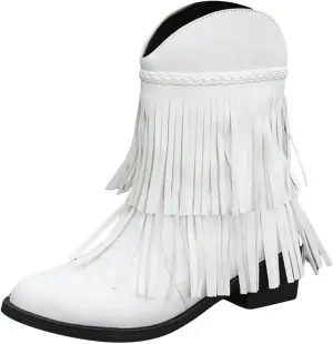 Ankle Boots for Women Dressy Winter Boots for Women 2024 Large Size V Cutout Tassel Chunky Heel Sleeve Short Booties