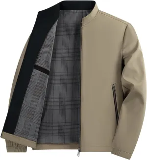 Aviation Men's Standing Collar Zipper Casual Jacket Lightweight Casual Spring Fall Windbreaker Coat with Pocket