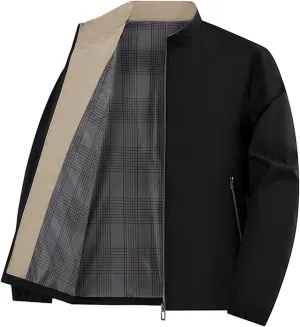 Aviation Men's Standing Collar Zipper Casual Jacket Lightweight Casual Spring Fall Windbreaker Coat with Pocket