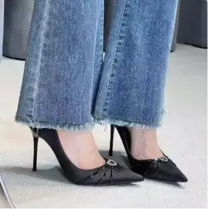 binfenxie  -  Elegant Woman Fashion Black Silk Bling Crystal Rhinestone Heart Shallow Slip On 6 8 10 CM Stiletto Heels Pumps French Party Shoe