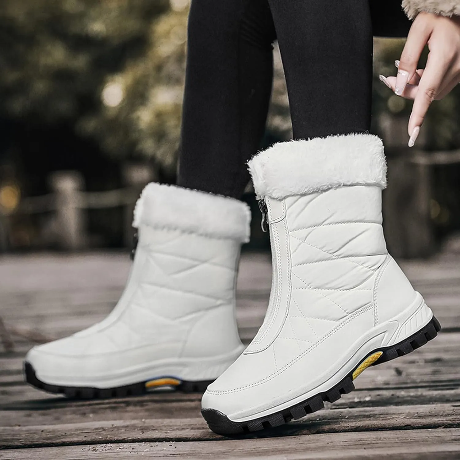 Black Snow Boots for Women Knee High Women's Waterproof Boots Women's Winter Fur Lined Ankle Boots Waterproof Cute Snow Boots for Woman Botas Nieve Trabajo