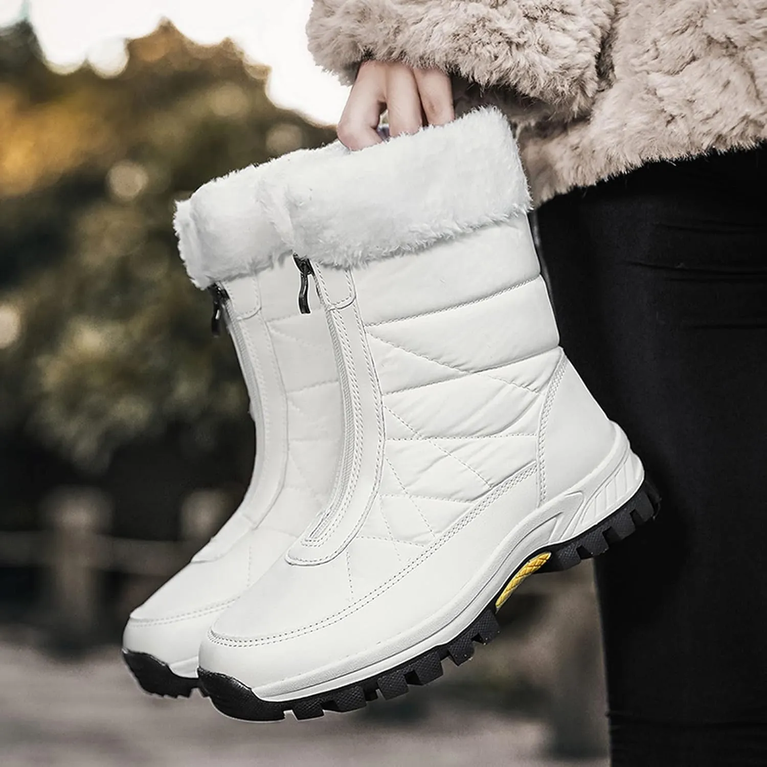 Black Snow Boots for Women Knee High Women's Waterproof Boots Women's Winter Fur Lined Ankle Boots Waterproof Cute Snow Boots for Woman Botas Nieve Trabajo