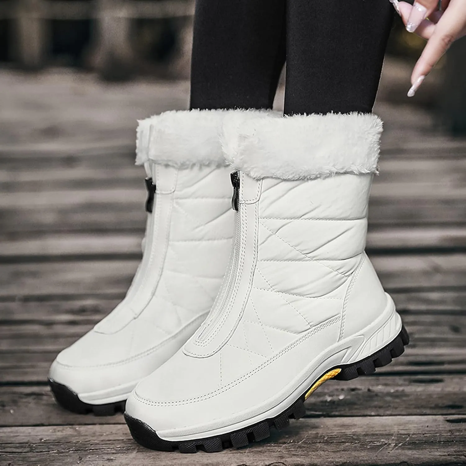 Black Snow Boots for Women Knee High Women's Waterproof Boots Women's Winter Fur Lined Ankle Boots Waterproof Cute Snow Boots for Woman Botas Nieve Trabajo