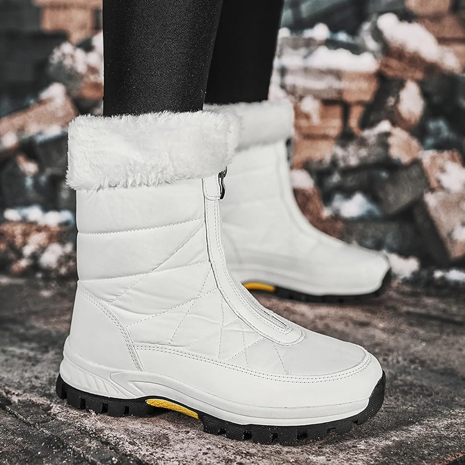 Black Snow Boots for Women Knee High Women's Waterproof Boots Women's Winter Fur Lined Ankle Boots Waterproof Cute Snow Boots for Woman Botas Nieve Trabajo