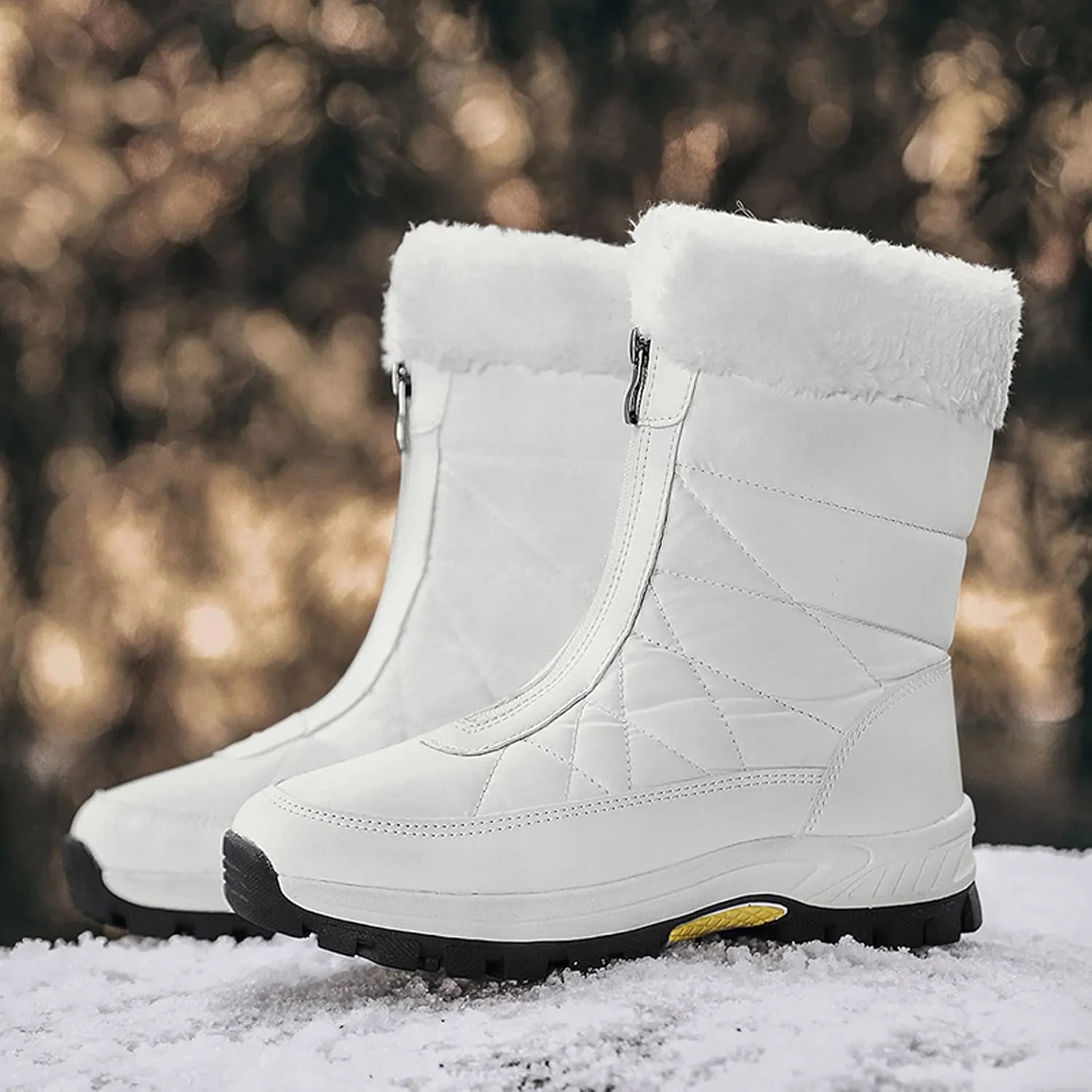Black Snow Boots for Women Knee High Women's Waterproof Boots Women's Winter Fur Lined Ankle Boots Waterproof Cute Snow Boots for Woman Botas Nieve Trabajo