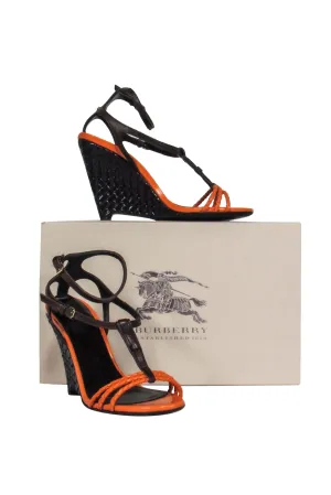 Burberry - Orange & Brown Woven Leather Wedge Heel Sz 10