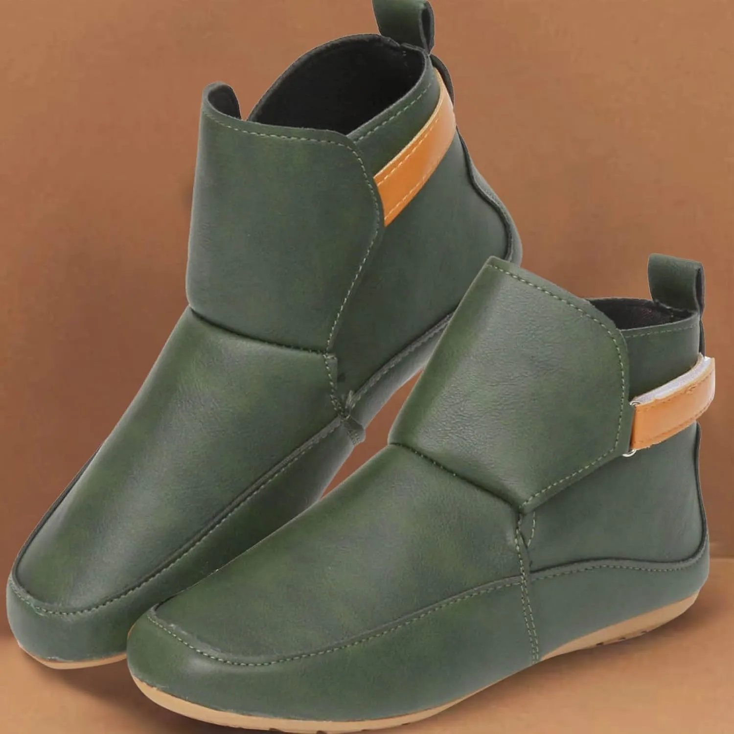Cathalem Boots for Women,Arch Support Booties Side Zip-up Vintage Leather Damping Shoes Flat Heel Booties
