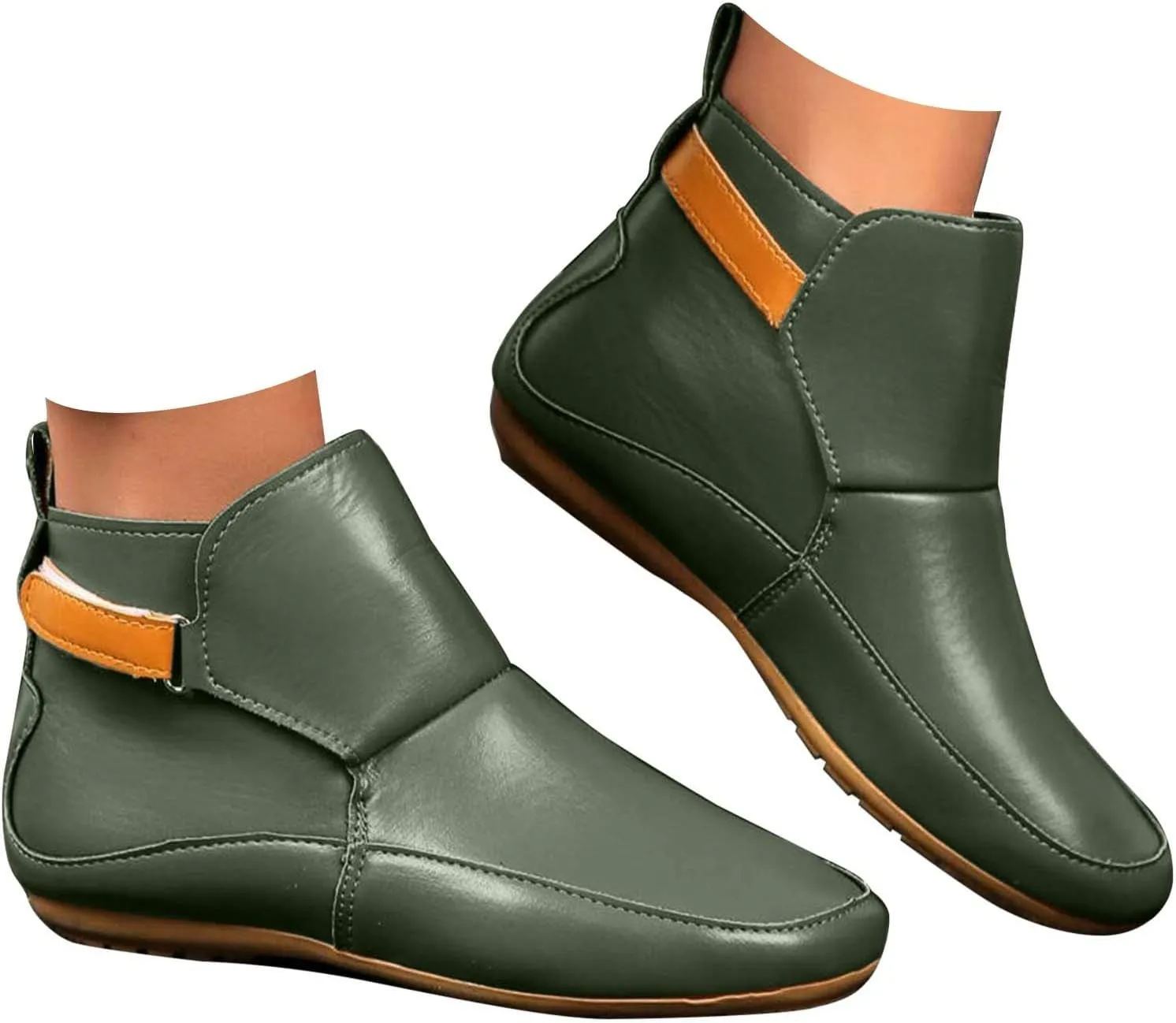 Cathalem Boots for Women,Arch Support Booties Side Zip-up Vintage Leather Damping Shoes Flat Heel Booties
