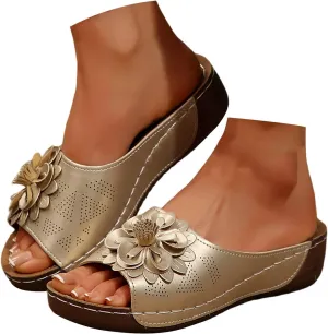 Comfortable Non-Slip Open-Toe Wedge Sandals for Women Dress Orthopedic Summer Ladies Platform Leather Wedge Arch Support Slip on Shoes Dressy