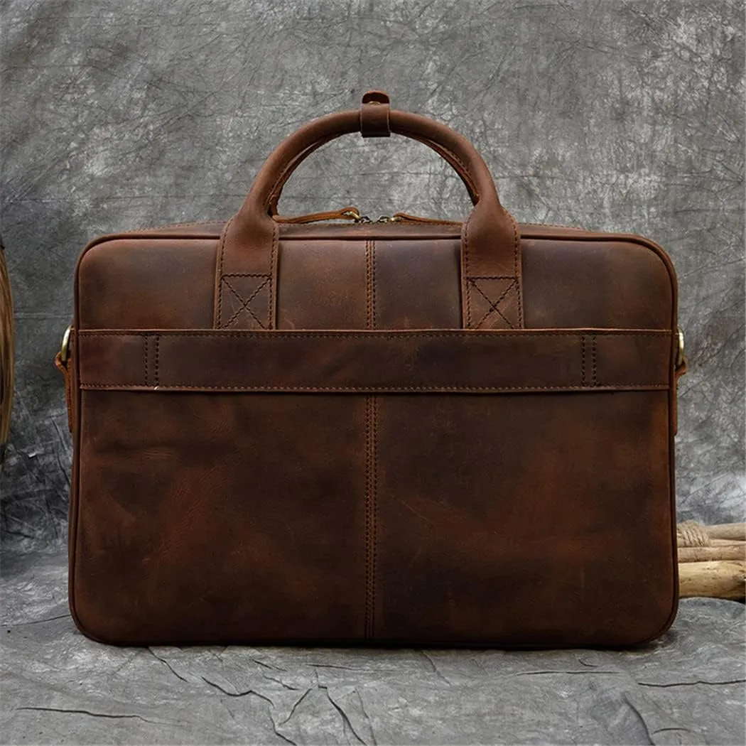 Crazy Horse Genuine Leather Men Briefcase Vintage 16'' Big Business Laptop Handbag Cowhide Messenger Shoulder Bag