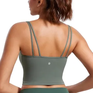 CRZ YOGA Butterluxe-Light Womens V Neck Longline Sports Bra - Spaghetti Straps Workout Crop Top Padded Yoga Cami