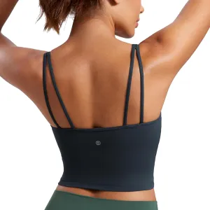 CRZ YOGA Butterluxe-Light Womens V Neck Longline Sports Bra - Spaghetti Straps Workout Crop Top Padded Yoga Cami