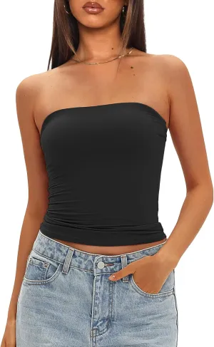 Darong Womens Tube Tops Bulit in Bra Strapless Crop Tops Bandeau Double Lined Basic Going Out Tank Top