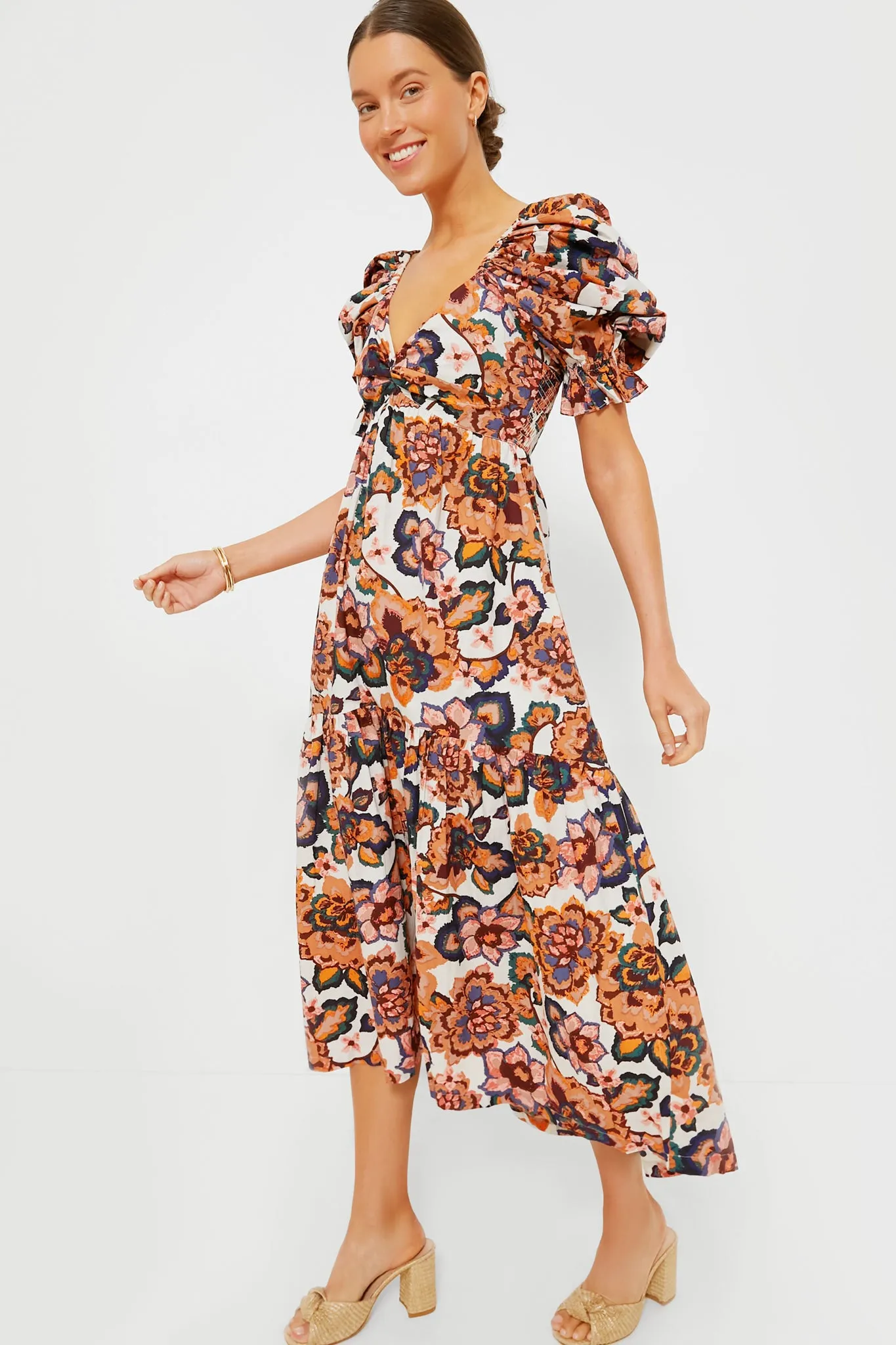 Desert Floral Print Jewel Ankle Dress