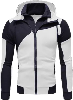 DGHM-JLMY Men's Color Contrast Double Zipper Hooded Zipper Fleece Hoodie Sweatshirt Jacket Casual Zip-up Jackets with Pockets