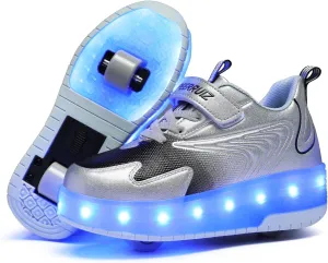 Ehauuo Shoes Roller Skates with USB Charging, Light Up Kid Wheels Shoes Rechargeable LED Flashing Girls Boys Sneakers for Birthday Christmas Children Gift 13 Little Kid