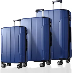Expandable 3-Piece Luggage Set with Double Spinner Wheels and TSA Lock, Durable ABS Material, Blue