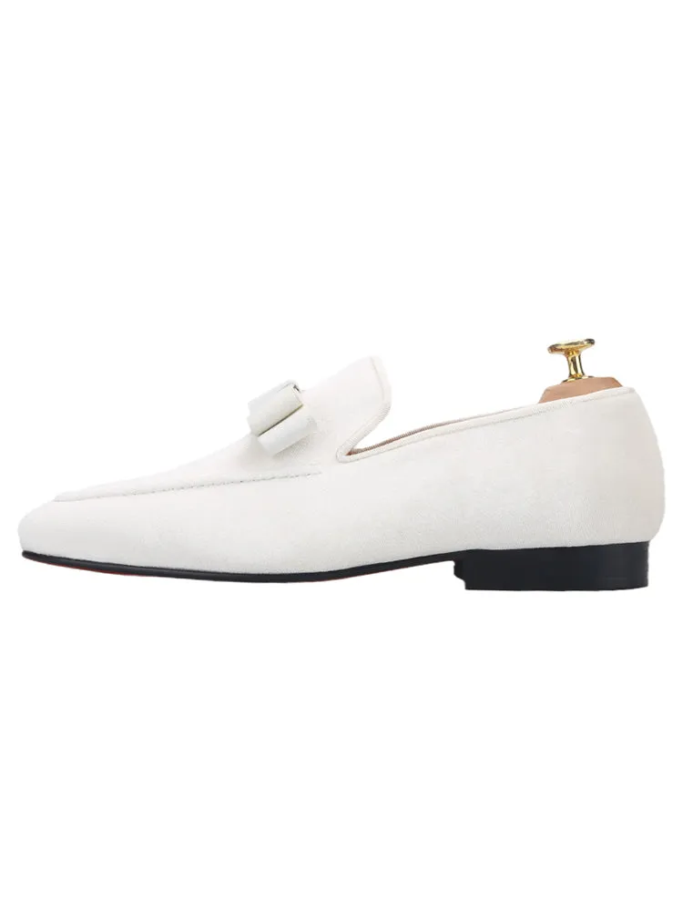 Exported to Europe and America, imported white velvet men's slip-on shoes with bow shape, yuppie loafers for men, large size