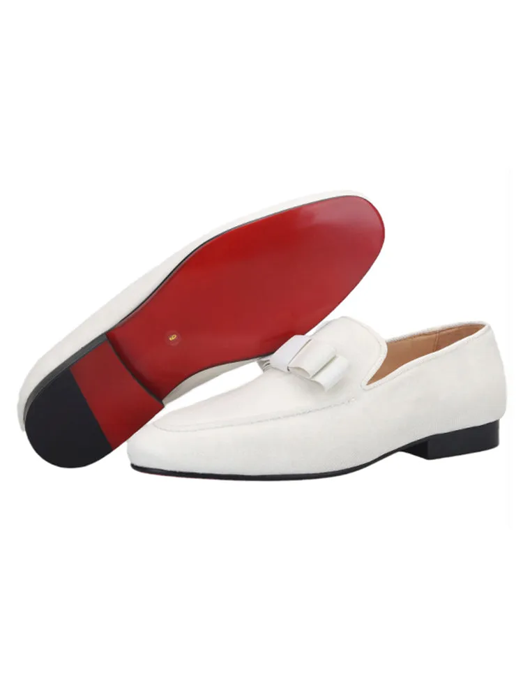 Exported to Europe and America, imported white velvet men's slip-on shoes with bow shape, yuppie loafers for men, large size