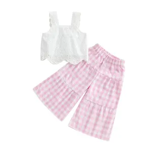 Eyelet Top Plaid Pants Toddler Set