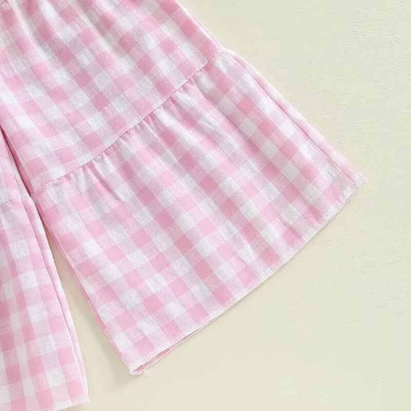 Eyelet Top Plaid Pants Toddler Set