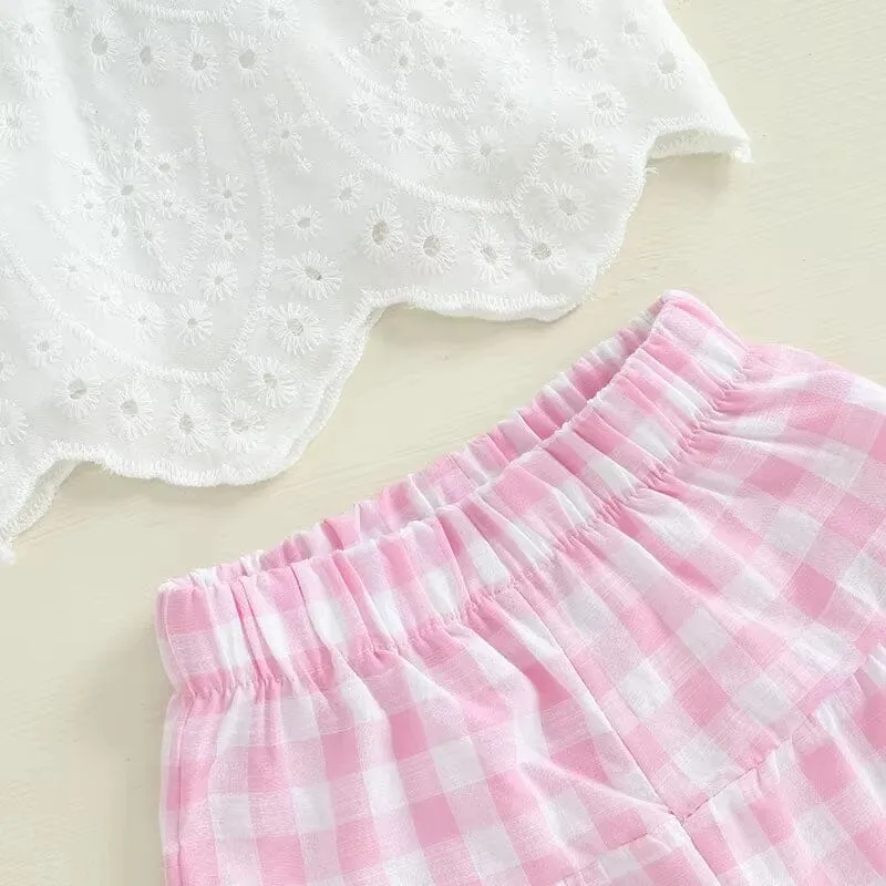 Eyelet Top Plaid Pants Toddler Set