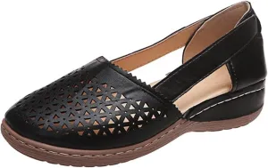 FFMA Sandals for Women Casual Summer Closed Toe Sandals Vintage Hollow Out Slip On Shoes Orthotic Vintage Orthopedic Wedge Sandals Shoes