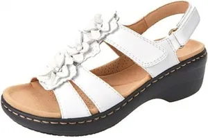 FFMA Sandals for Women Summer Flower Sandals Walking Sandals Leather Flower Vintage Casual Soft Footbed Orthopedic Arch-Support Sandals