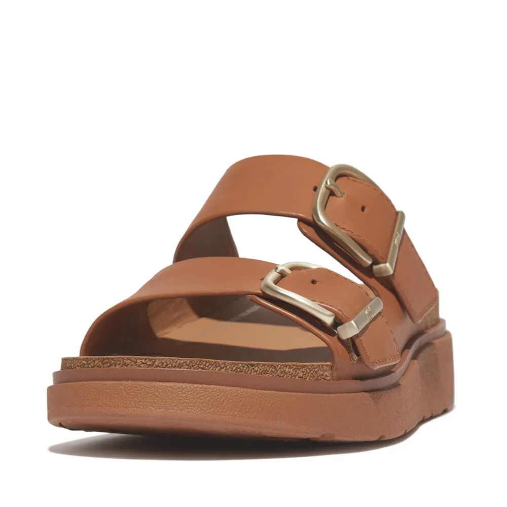 Fitflop Gen FF Buckle Two Bar Leather Slides Light Tan