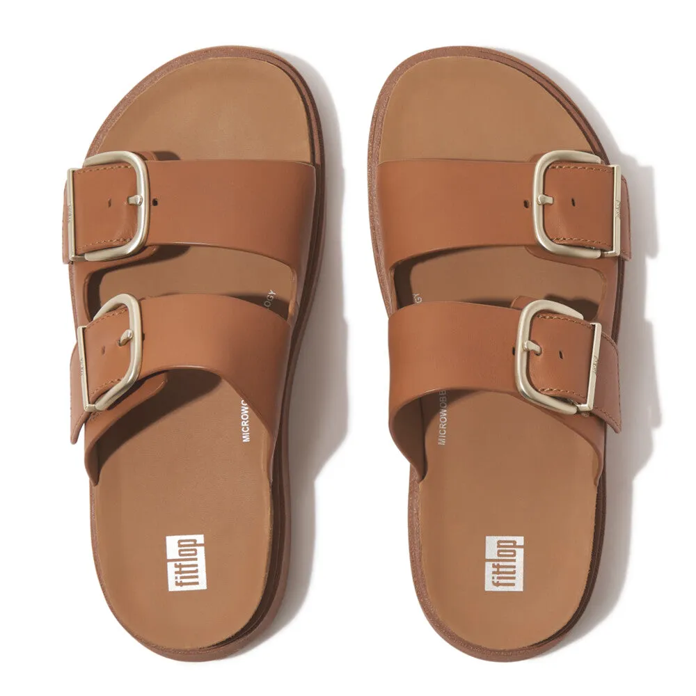 Fitflop Gen FF Buckle Two Bar Leather Slides Light Tan