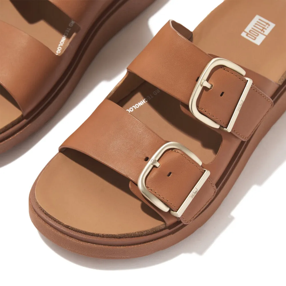 Fitflop Gen FF Buckle Two Bar Leather Slides Light Tan