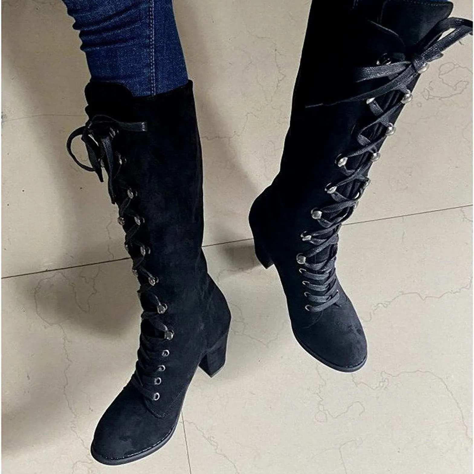 Front Lace-up Rider Boots, Coolest Leather High Neck Shoes For Women