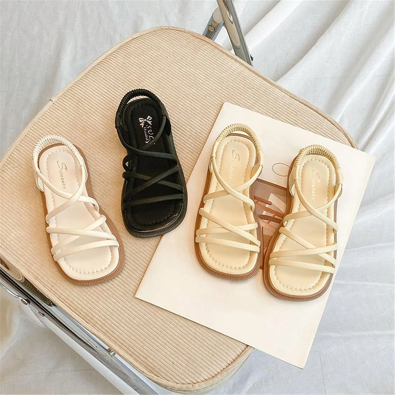 Girls Sandals Open Toe Mesh Design Sandals Flat Sandals Summer Dress Shoes Casual Fashion Shoes Beach Little Girl