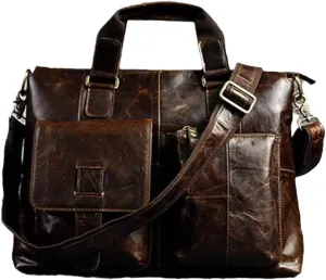 Haitpant Men Leather Retro Travel Business Briefcase 15" Laptop Case Portfolio Bag Shoulder Messenger Bag