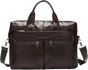 Haitpant Men's Genuine Leather Business Briefcase 14'' Laptop Bag Leather Document Messenger Bag