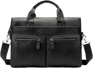 Haitpant Men's Genuine Leather Business Briefcase 14'' Laptop Bag Leather Document Messenger Bag