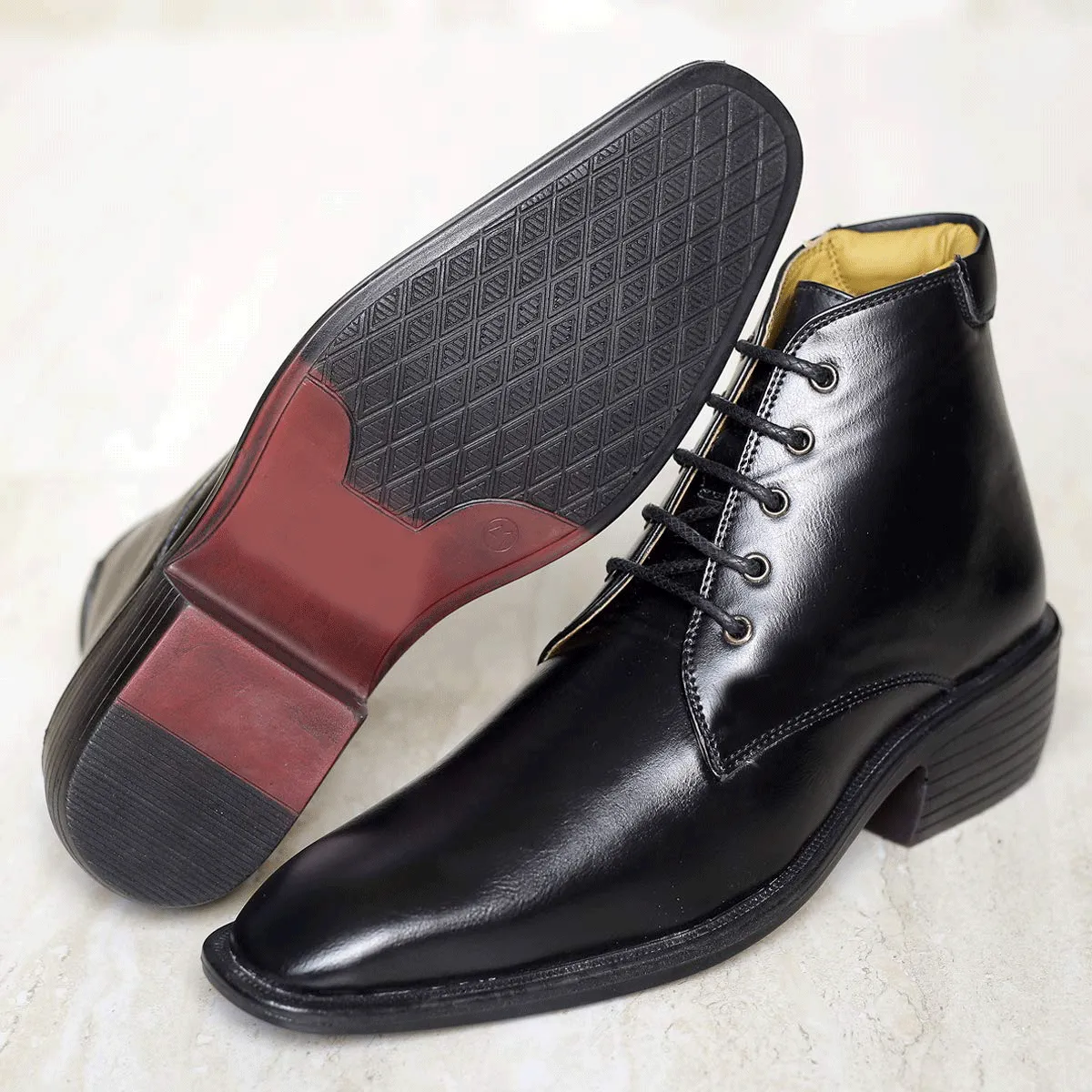 High Ankle Height Increasing Black Casual And Outdoor Boots With Lace-Up Pattern-Jonasparamount