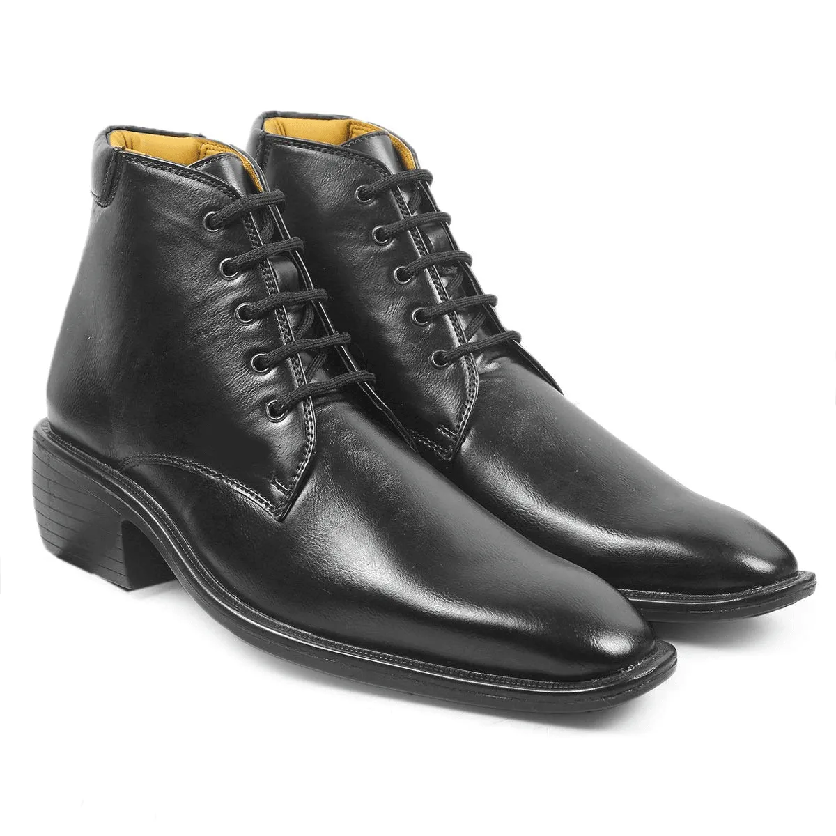 High Ankle Height Increasing Black Casual And Outdoor Boots With Lace-Up Pattern-Jonasparamount