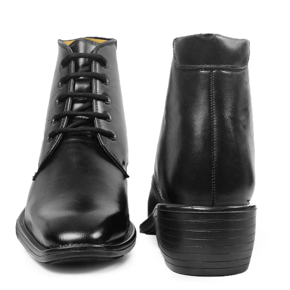 High Ankle Height Increasing Black Casual And Outdoor Boots With Lace-Up Pattern-Jonasparamount