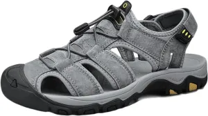Hiking Sandals Outdoor Sports Summer Beach Fisherman Leather Sandals Men's Closed Toe Walking Sandals Casual Breathable Non-Slip Athletic Shoes