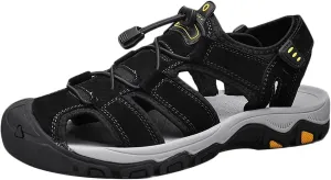Hiking Sandals Outdoor Sports Summer Beach Fisherman Leather Sandals Men's Closed Toe Walking Sandals Casual Breathable Non-Slip Athletic Shoes