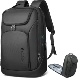 hk Business Smart Backpack for Men Anti-Theft for 17.3 Inch Laptop with USB Charging Port Water-Resistant Large Durable Compact 30L for Travel College Work-Deep Black