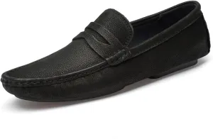 HOOENG Smoking Loafer for Men Penny Loafer Genuine Leather Round Toe Stitching Details Soft Resistant Comfortable Flat Heel Flexible Casual Slip on (Color : Black, Size : 10)