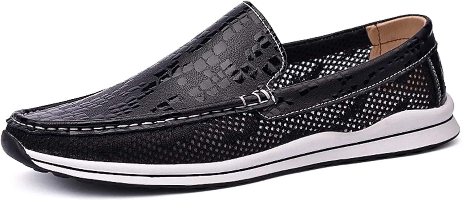 HOOENG Smoking Loafer for Men Round Toe Breathable Lightweight Driving Loafers Flat Heel Flexible Resistant Anti-Slip Lightweight Driving Slip On (Color : Black, Size : 7.5)